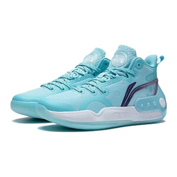 Li Ning Yu Shuai 16 Anti-Slip Shock Absorbing Durable Rebound Mid-Top Basketball Shoes Kids Basketball Shoes Ice-Blue YKBS100-3