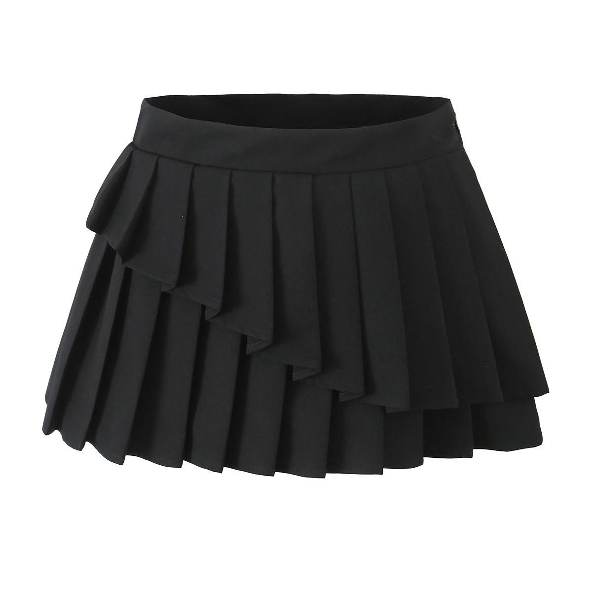 

2025 Spring/Summer Women s Slim-Fit Pleated Mini Skirt with Irregular Design Small чёрный