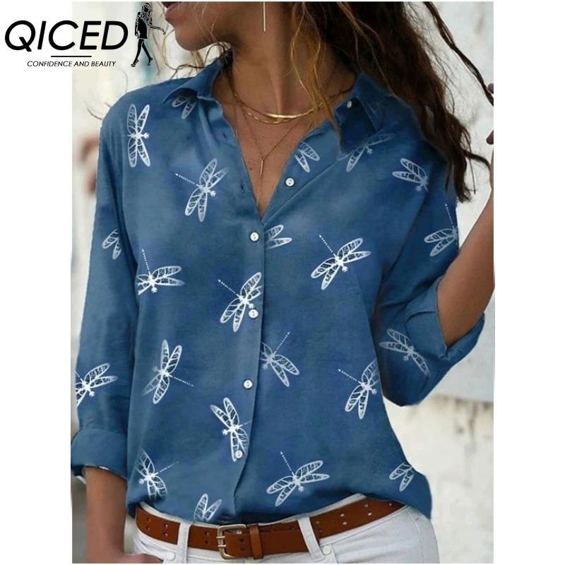 QICED 38 Color Women's Fashion Casual Long Sleeve POLO Neck Blouses & Shirts