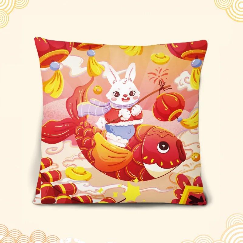 Juste De Coussin Lapin Dessin Animé Pour La Décoration Intérieure, Taie D'oreiller De Luxe, Cadeau De Nouvel An, Bureau, Canapé, Voiture