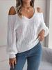 2025 Autumn/Winter Off-the-Shoulder Cable Knit Lantern Sleeve Sweater for Women