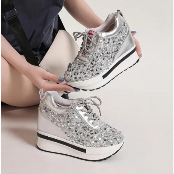 Блестящие туфли на шнуровке с внутренней платформой, женские, новые осенние, туфли на платформе, туфли на маленьком высоком каблуке C878 35