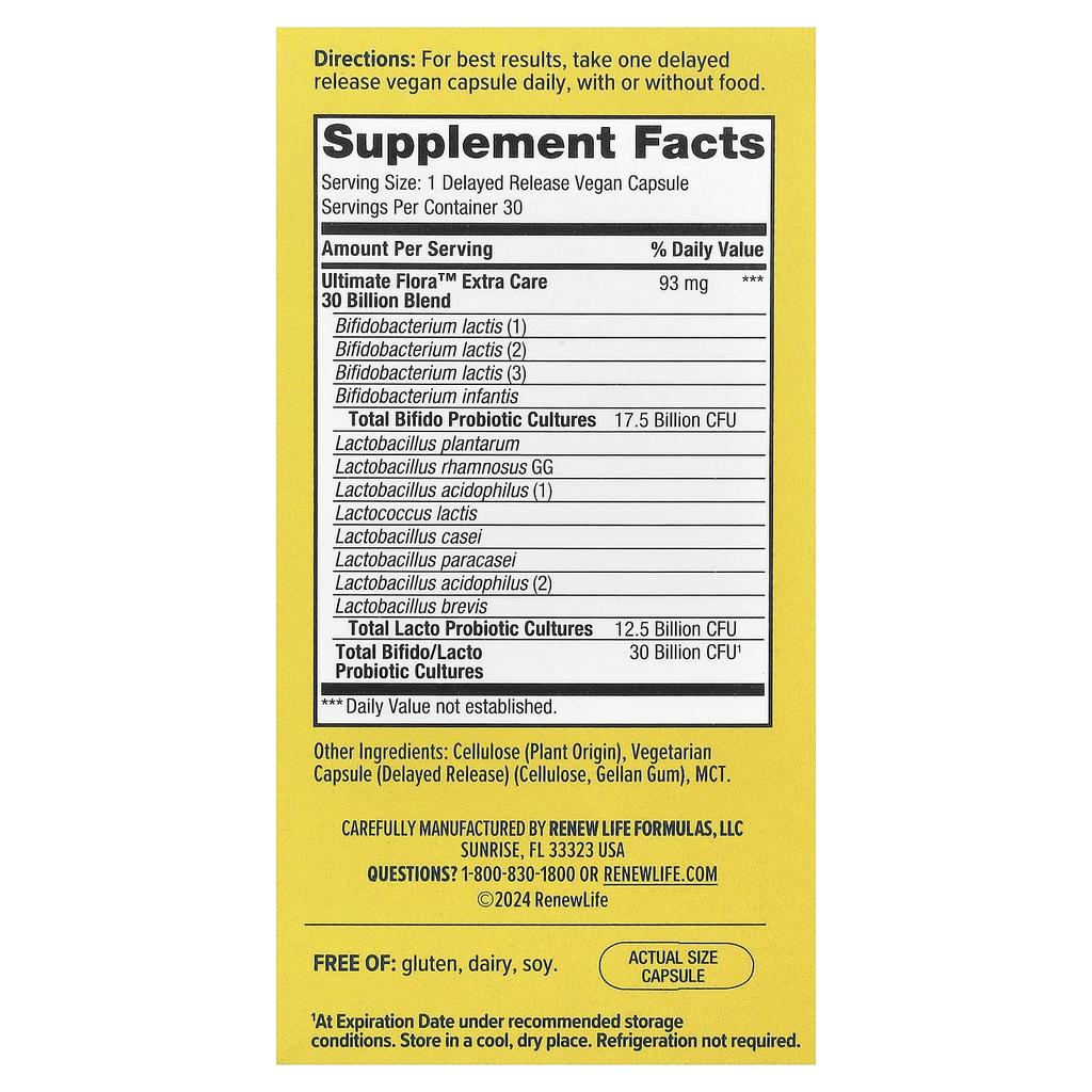 Extra Care Ultimate Flora™ Probiotic, 30 Billion CFU, Delayed Release Veggie Caps, 30