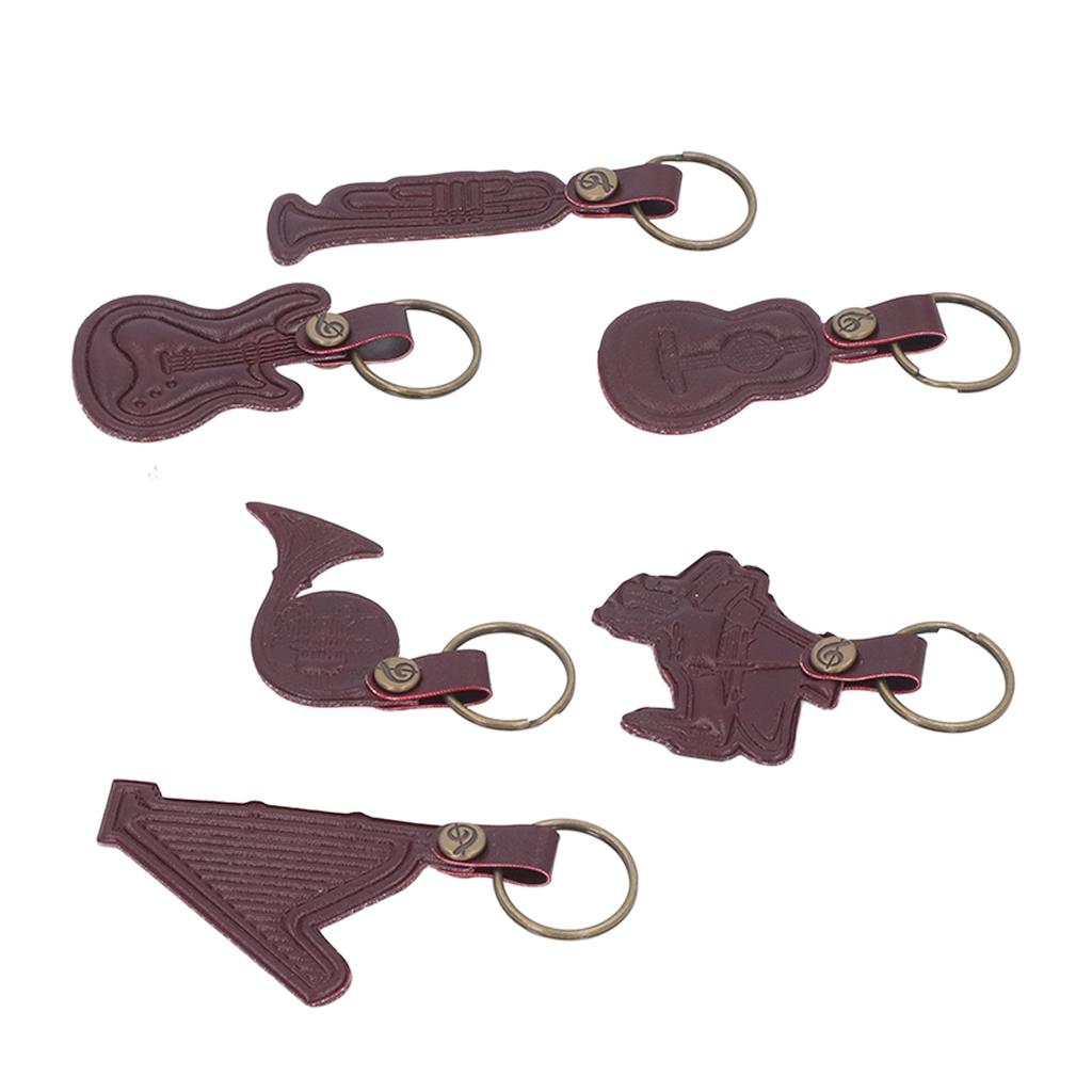 7PCS Cowhide Musical Instrument Keychains Mini Guitar Violin Horn Bass Piano Harp Keyring Set