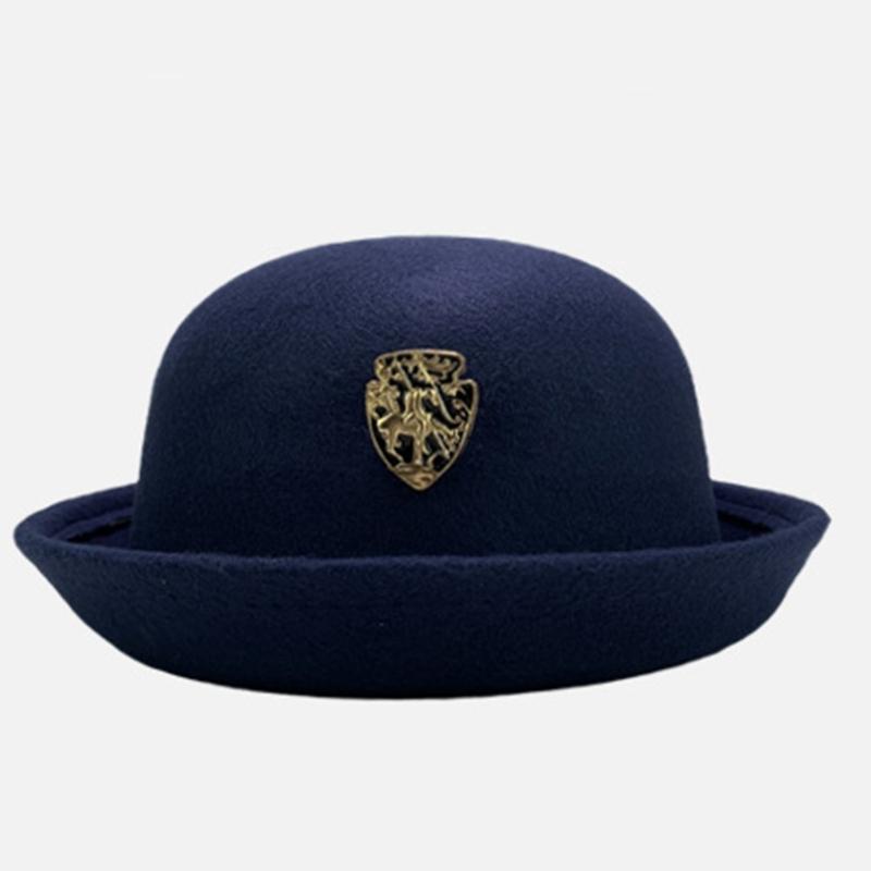 Cappello di Lana Fatto a Mano Elegante Cappello a Bombetta Decorato con Spilla per Donna Festa Uniforme Scolastica Britannica Cappello di Lana alla Moda da Donna