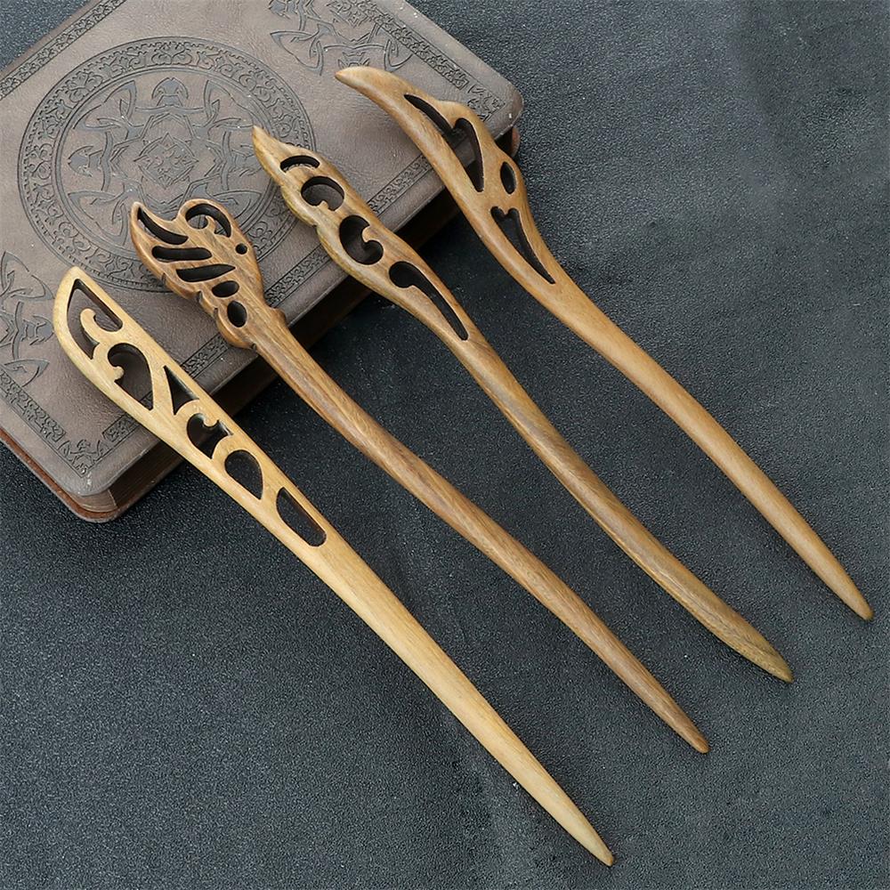 12 Styles Chinese Vintage Hairpins Green Sandalwood Ethnic Hair Sticks Women Girls High Quality Hairstyles Hair Accessories Gift
