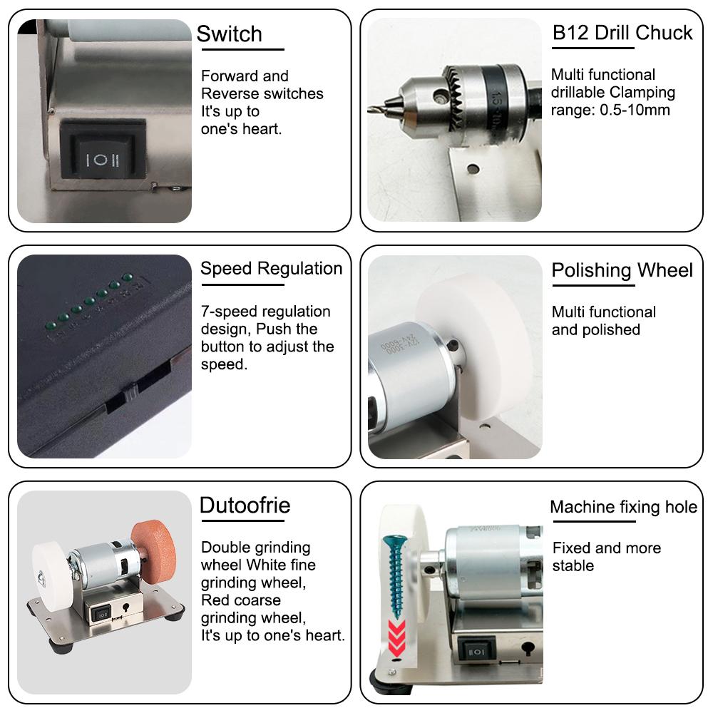 Motor de slefuire Mașină de slefuit dublăMașină de artefact Mini roată de șlefuit electrică Piatră de șlefuit Micro polizare grosieră și fină