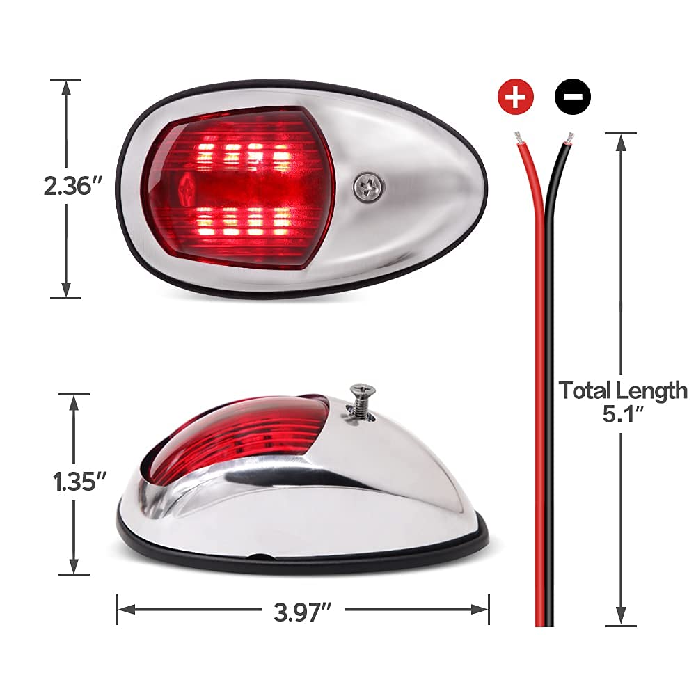 Yacht Navigation Light Waterproof LED Marine Sounding Light Navigation Light Red and Green Marine Light 12V 24V 2 PCS