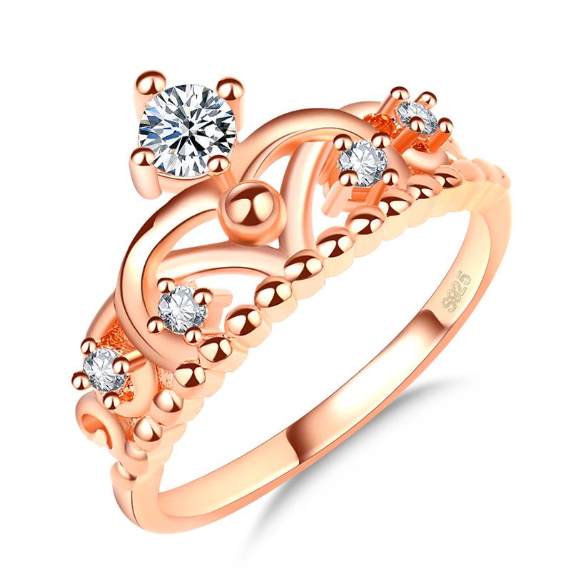 All Match Korean Version of Crown Rose Gold Ring Shiny Zircon Womens Personalized Custom Jewelry