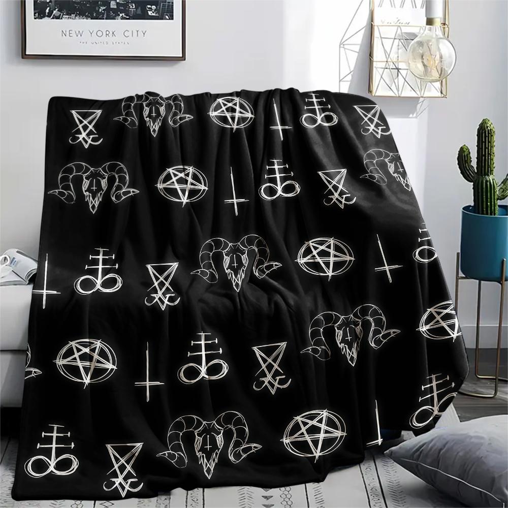 1 ks Flanelová deka s potiskem symbolu Satana, Vysoká kvalita, Pro všechna roční období, Domácí dekorace, Teplo a pohodlí, Perfektní pro vánoční dárky