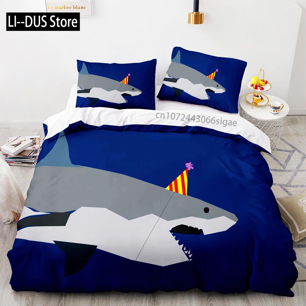 Shark Bedding Set Single Twin Full Queen King Size Ocean Overlord Bed Set Aldult Kid Bedroom Duvetcover Sets 3D Anime 035
