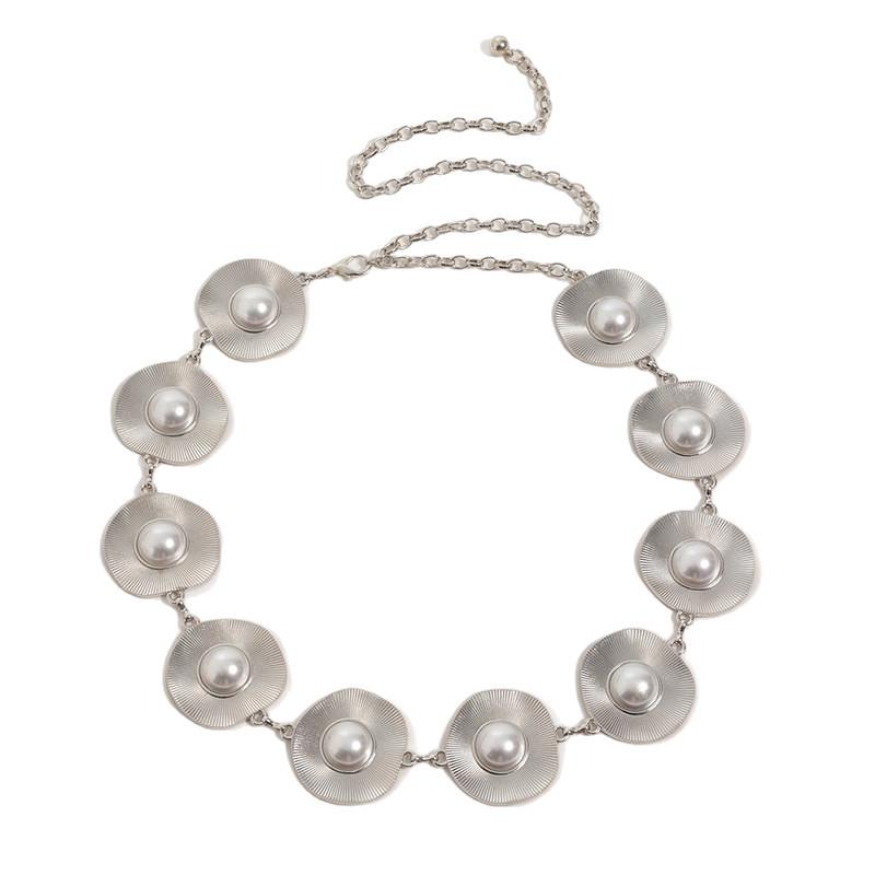 High-end Women's Waist Chain Metal Geometric Atmospheric Fashion Apparel Waist Chain Pearl Inlaid with Elegant Women's Waist Chain