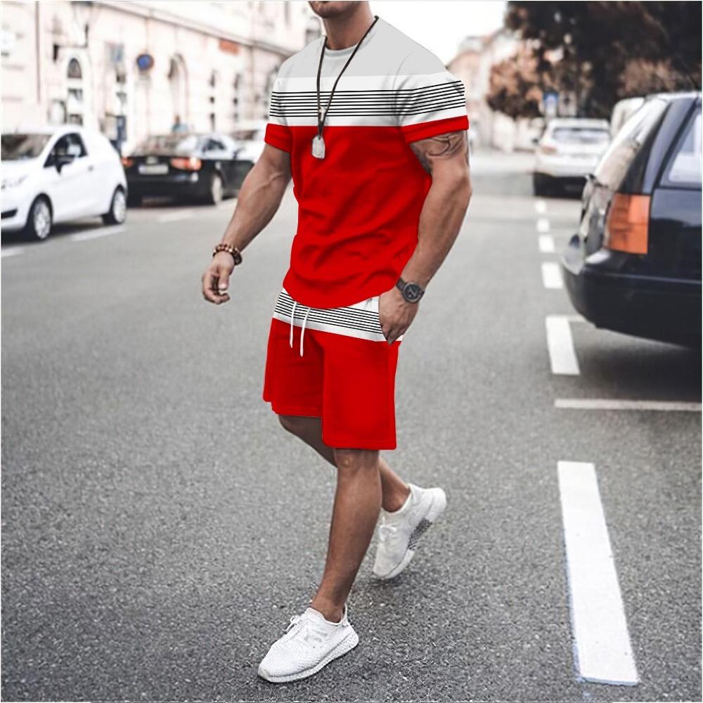 New Men's Sports Suit T Shirt Solid Color Casual Plus Size Tracksuit Man Summer Clothing Streetwear Male Shorts Two Piece Sets