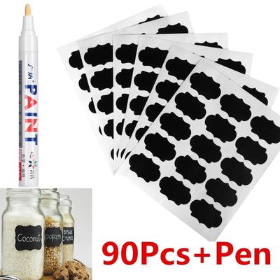 90 Pcs/set Waterproof Spice Jam Jar Bottle Tags Blackboard Label Marker Pen Labels Stickers