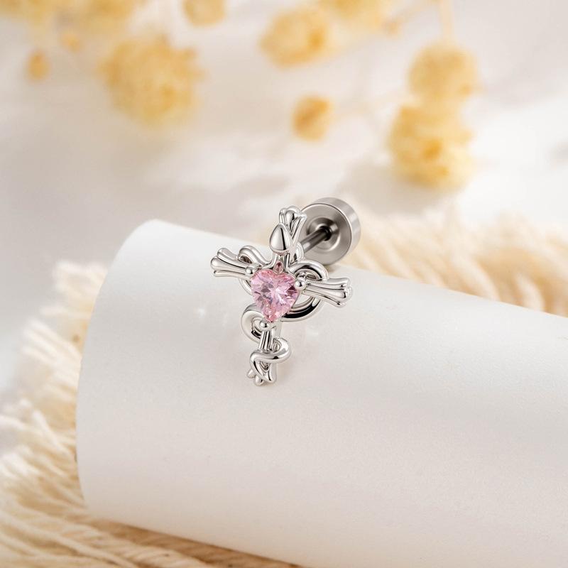 

мода 1 шт. Зміїні мінімалістичні сережки-цвяхи у формі серця Хрест Прокол Вуха Завиток Унікальні рожевий