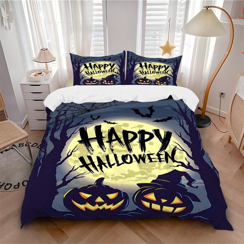 3pcs Halloween Night Bedding Set - 1 Soft Quilt Cover + 2 Pillowcases, Machine Washable - Suitable for All Seasons, Perfect Gift for Family