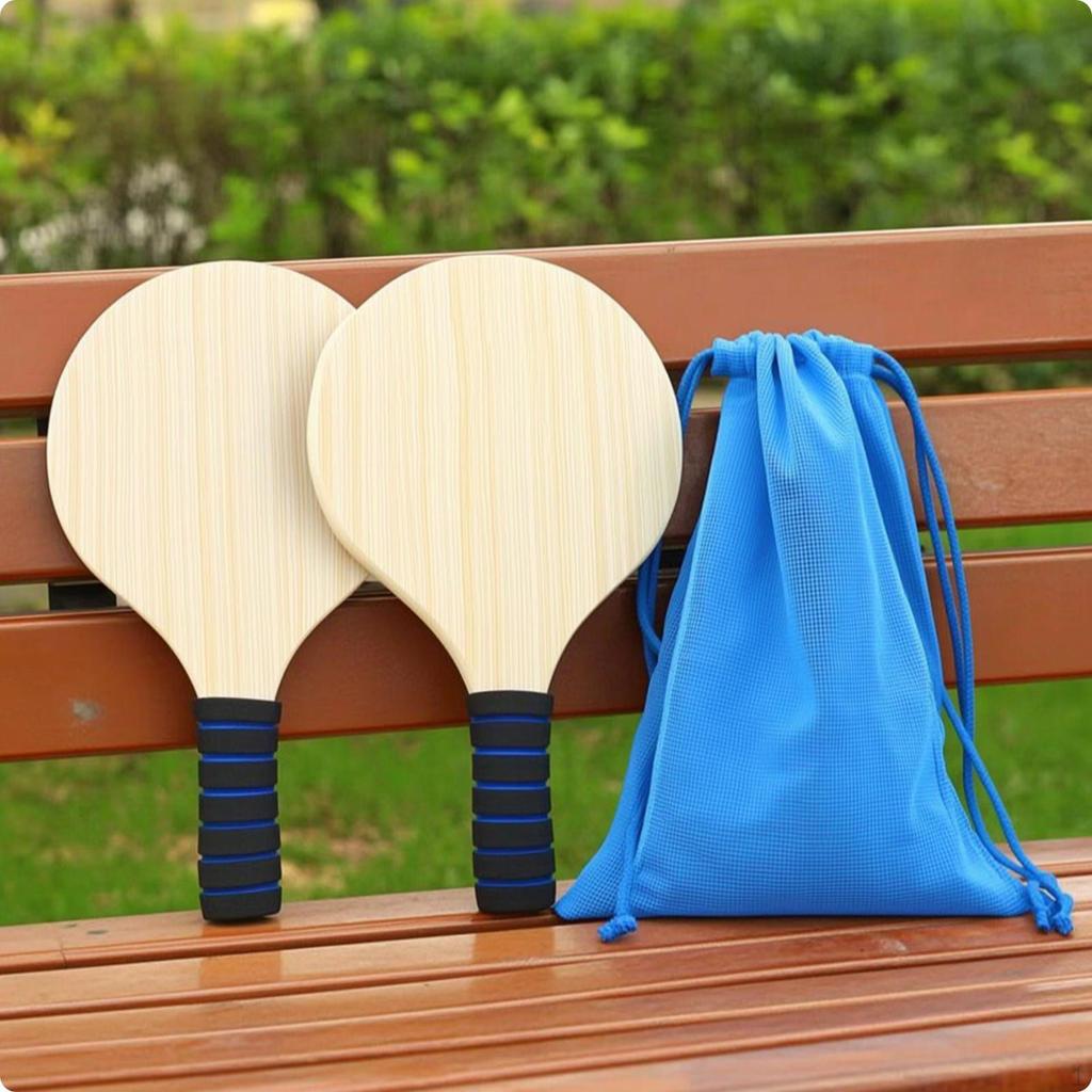 Wooden Beach Rackets Wood with Bag Paddle Set for Families, Adults, Park