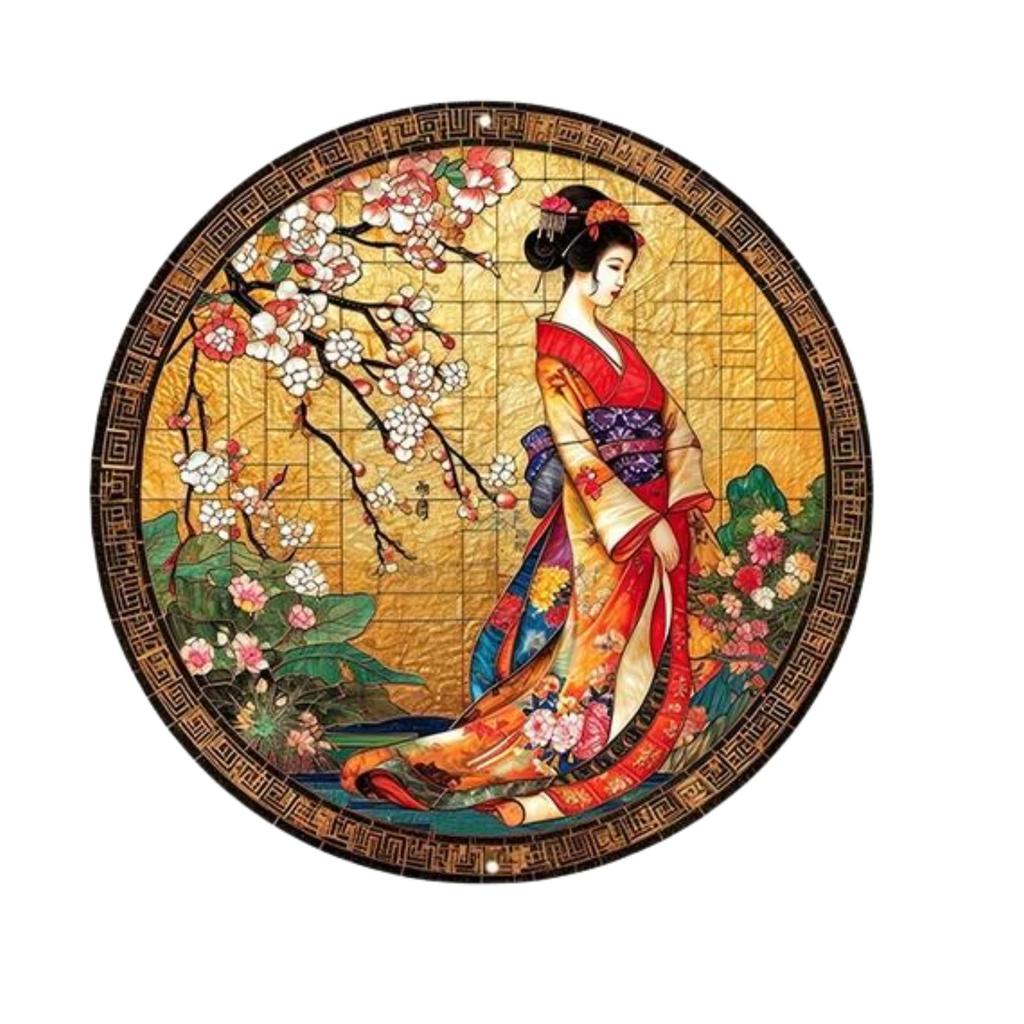Round Aluminum Metal Sign Wreath Decorative Sign Bedroom Decoration Gifts Japanese Kimono Theme For Bar Club Home Wall Decor