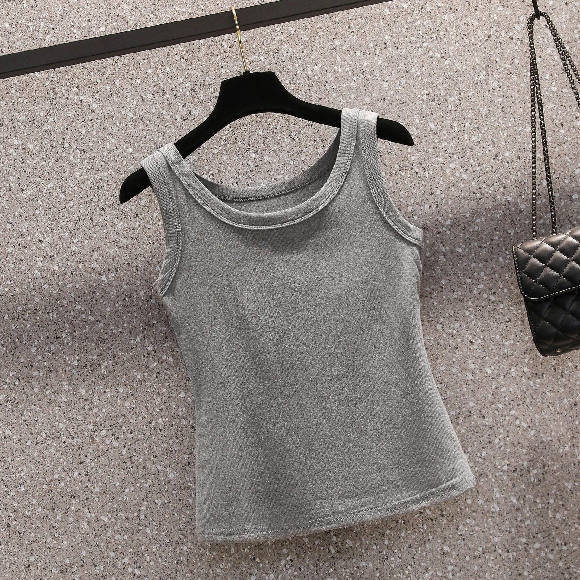 

Plus Size Women s Sleeveless Spaghetti Strap Vest with Anti-Exposure Design Large L сірий колір