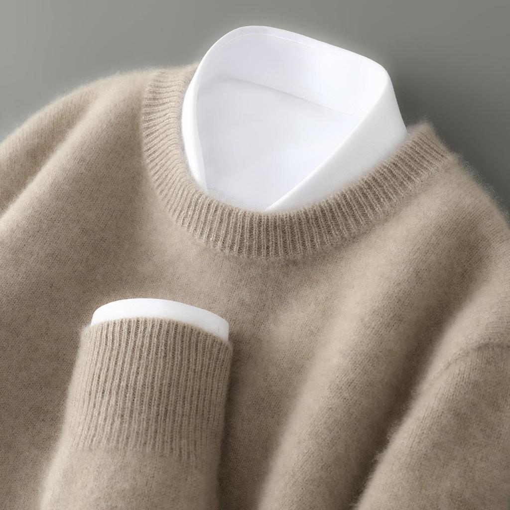 Men's Pure Wool Half-High Collar Thick Business Pullover Sweater - Loose Knit Base Layer