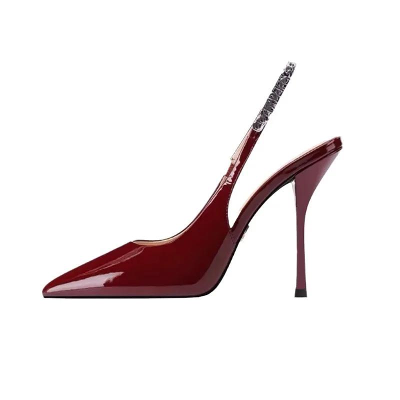 Fashion 2025 New Chain Stiletto Heels Women's New Pointed Head Light Mouth Red Wedding Sandals