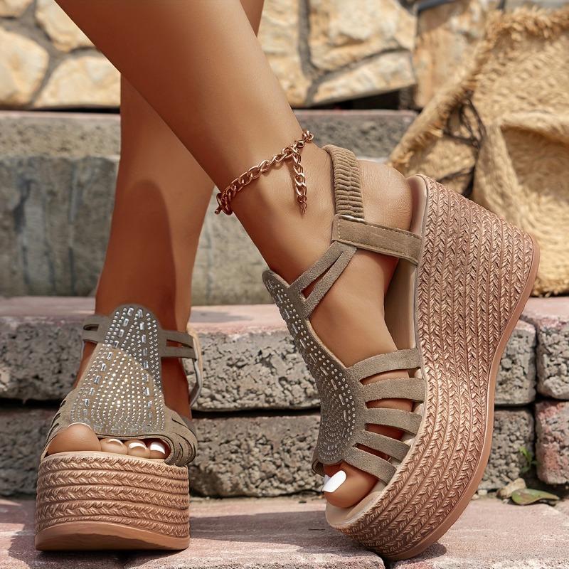 Women'S Slip-On Platform Sandals with Thick Cushioned Sole - Open-Toe High Heel Shoes, Breathable Synthetic Cover & Non-Slip Rubber Outsole for Casual