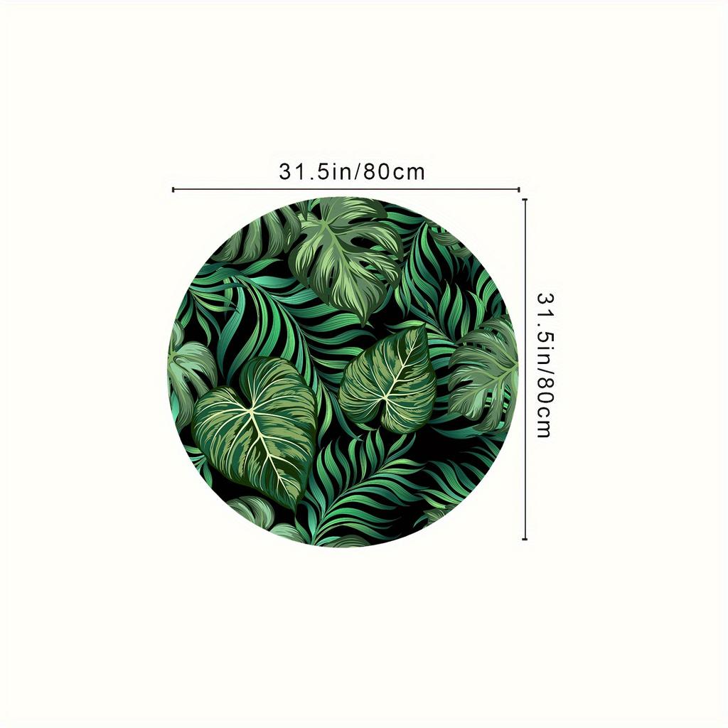 1pc Tropical Green Leaf Round Rug Flannel Soft Modern Living Room Chair Area Decor Non Slip Washable Jungle Botanical Floor Mat