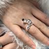 PANJBJ 925 Sterling Silver Geometric Black Stone Rings for Women Girl Korean Simple Adjustable Couple Jewelry Dropshipping