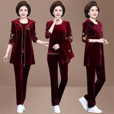Completo Velluto da Donna Taglia Forte Tre Pezzi Casual Gilet con Cappuccio T-Shirt Pantaloni Set