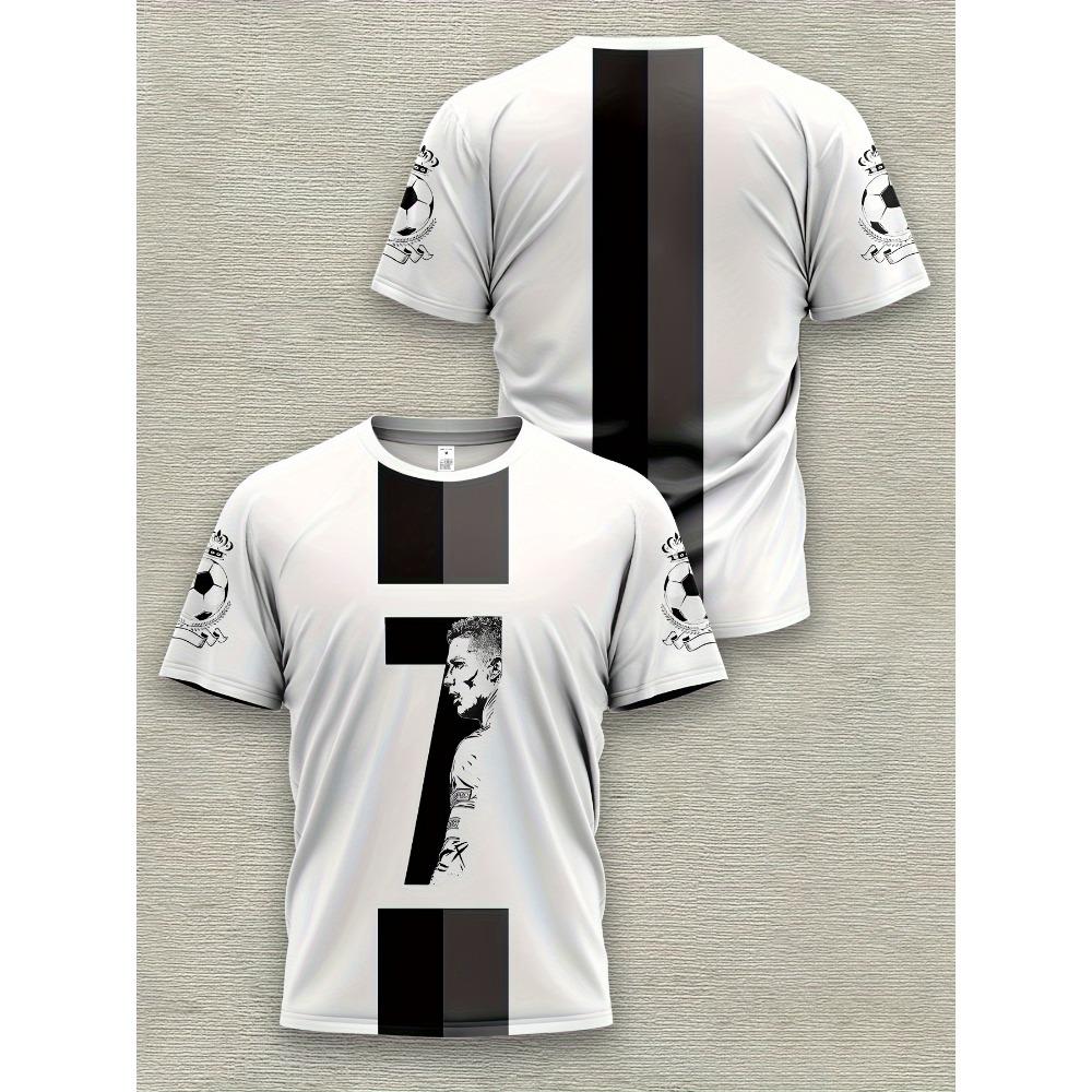 Boys' Novelty Graphic T-Shirt - 3D Digital Print Short Sleeve with Bold '7' & Portrait Design Black & White Contrast