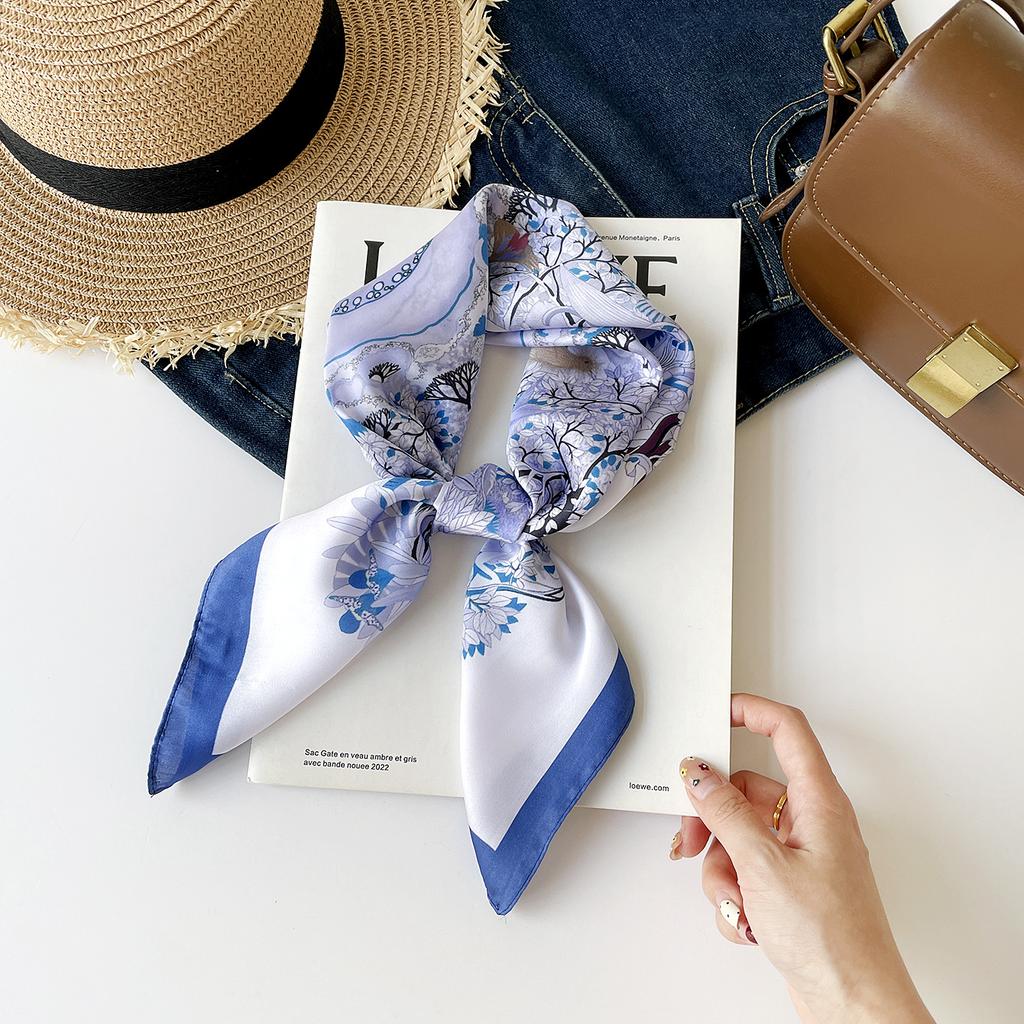 Fresh And Sweet Flower Silk Scarf Square Scarf Women'S Literary And Decorative Headscarf Square Scarf High-End Silk Scarf Thin