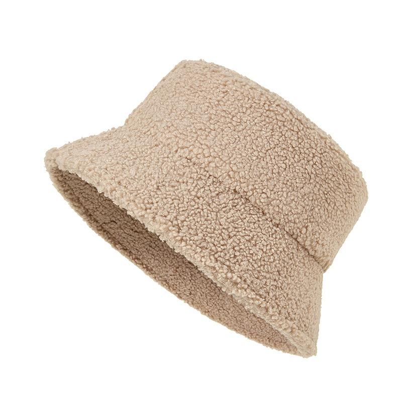 Spring and summer hat casual men's bucket hat solid color versatile women's basin hat warm lamb wool bucket hat