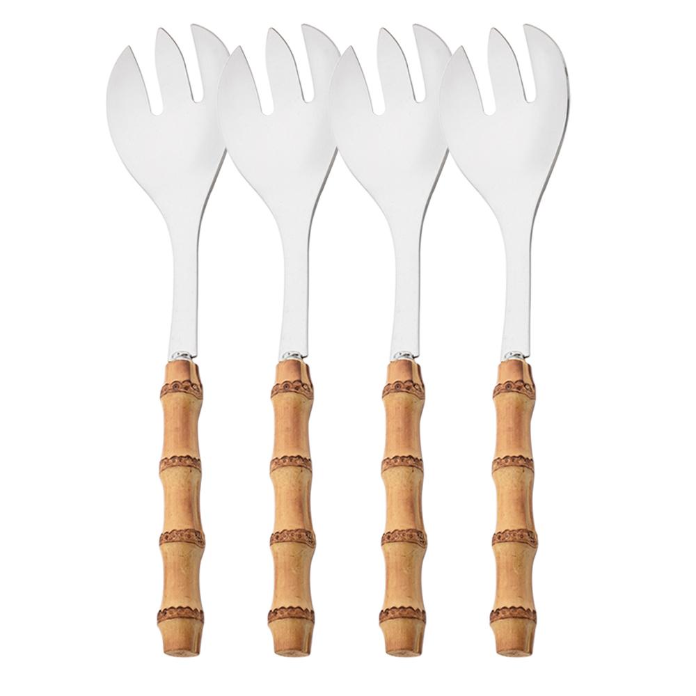 

Набор столовых приборов из 4 предметов: сервировочная ложка, вилка, набор столовой посуды, ручка из натурального бамбука, золотые столовые приборы, нержавеющая сталь, для еды, большая ручка, ложка, набор столовой посуды