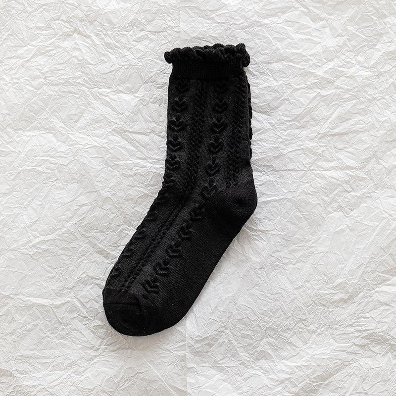 Womens Socks Ruffle Turn-Cuff Mid Cut Ankle Crew Socks All Season Soft Knit Cotton Socks Solid Color Lettuce Dress Sock