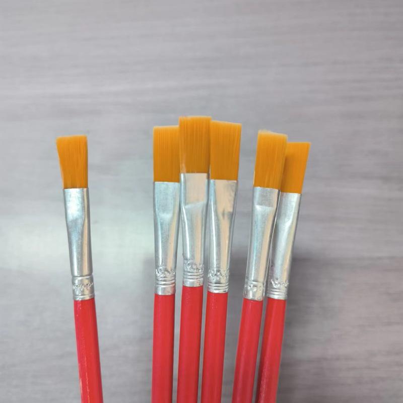 Red Handle Nylon Bristle Flat Oil Paint Brush for Gouache, Watercolor & Acrylic