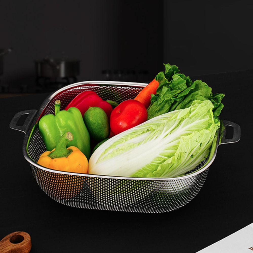 Binaural Square Drain Basket Stainless Steel Colander Vegetable Washing Basket Noodle