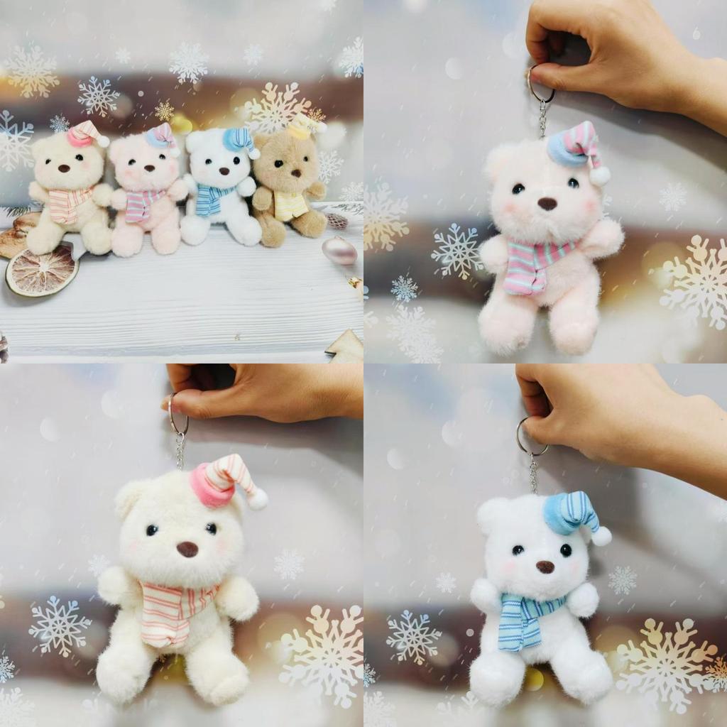 Adorable Hat Birthday Bear Pendant Cute Cartoon Girl Plush Keychain Kid Backpack