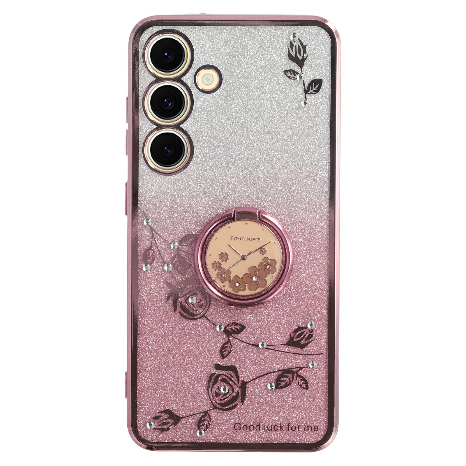 

KADEM For Samsung Galaxy S24 Cover with Ring Kickstand Shockproof TPU Phone Shell Rose Gold
