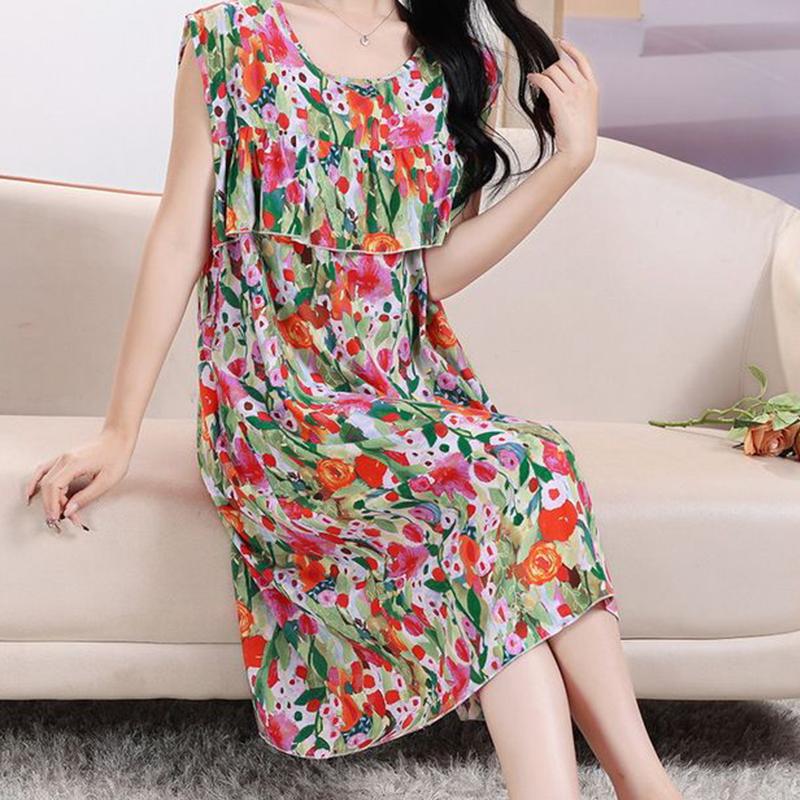 

Летняя ночная рубашка из хлопка и шелка с короткими рукавами, которую можно носить поверх тонкой пижамы XXXXL дубильная кора