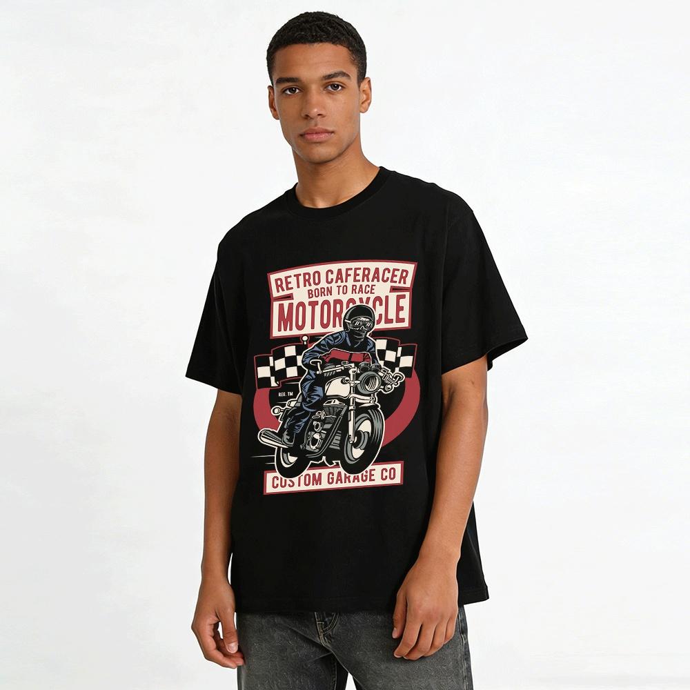 Retro Caferacer Motorcycle Graphic Tee Born To Race Biker Top Pure cotton T-shirt