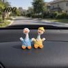 Mini Cartoon Duck Figurines 4Pcs Figurines Cute Polka-dot Pajamas Statues Car Dashboard