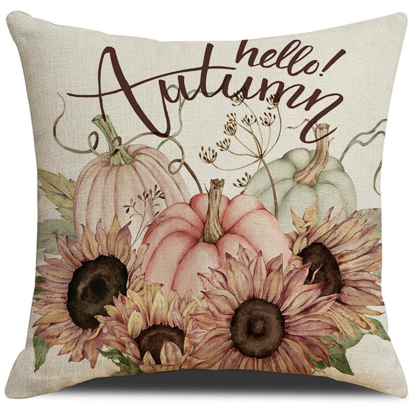 New Autumn Plant and Flower Pillowcase Thanksgiving Home Sofa Cushion Cover Linen Pillow