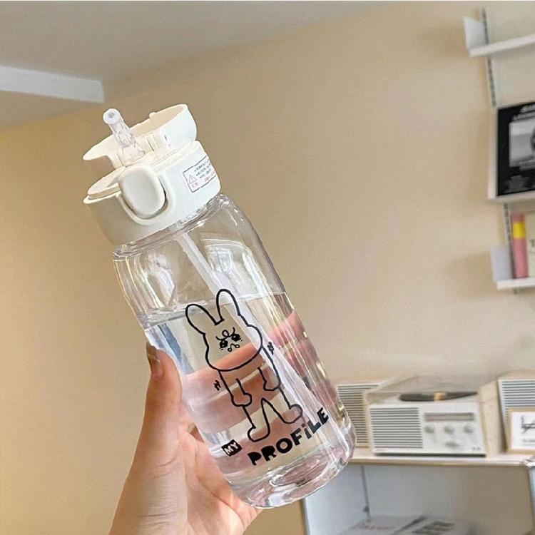 Portable Drop Resistant Hand Cup Water Bottles Clear Plastic Water Bottle with Straw Cartoon Water Cup for Gym School