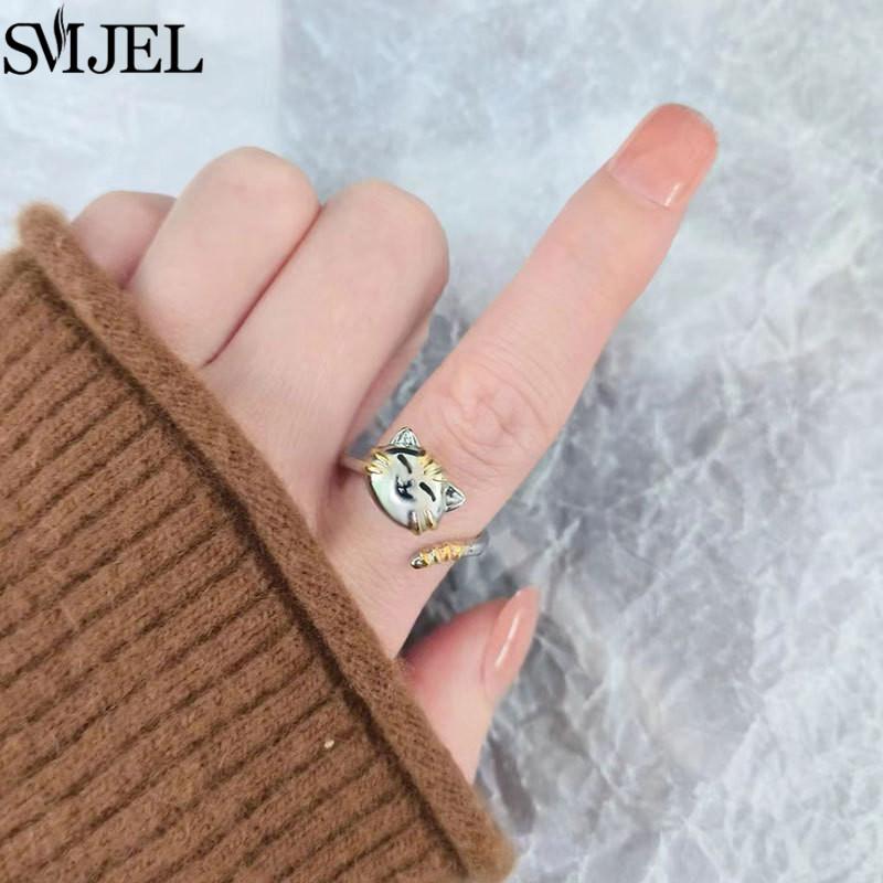 Luxury Anti Stress Anxiety Rings Fidget Spinner Ring Adjustable for Women Cute Flower Cat Starfish Ring Rotating Freely Jewelry