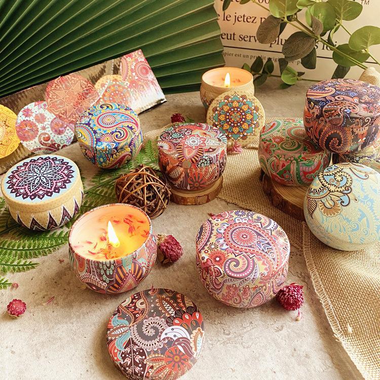 Nordic Ethnic Style Tin Box Candles: Unique Fragrance for Bedroom Decor and Photo Props