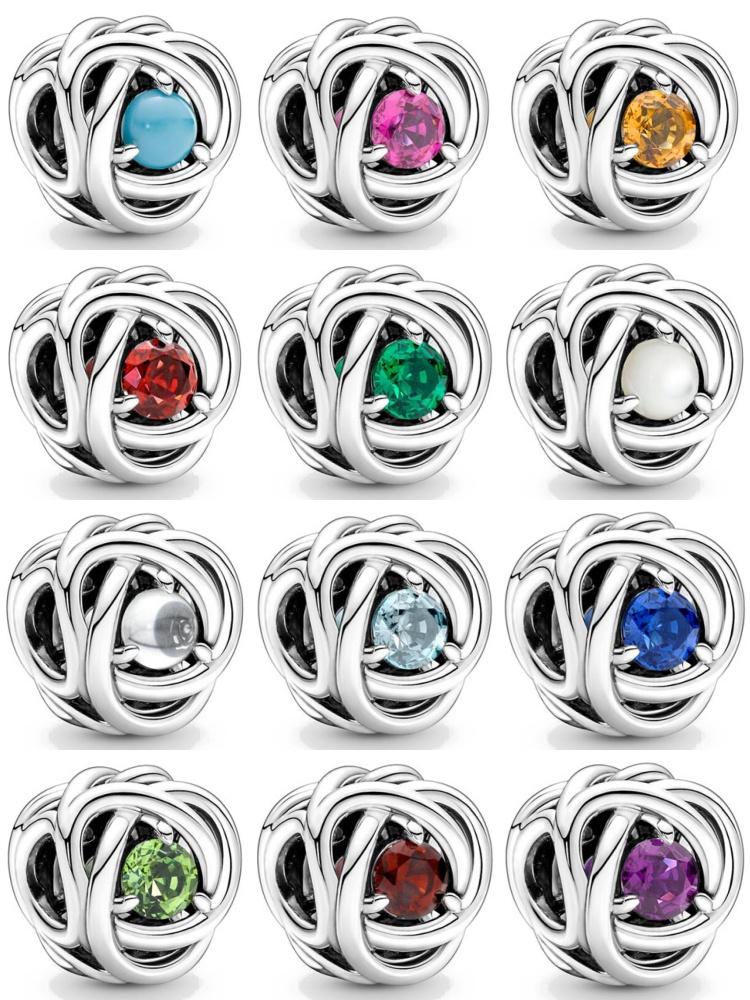New 925 Silver Twelve Month Birthday Stone Pendant DIY Beads for European Original Bracelet Jewelry
