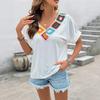 Women's New Casual Vacation V-neck Ethnic Style Colorful Crochet Splicing Tops