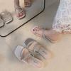Coarse Heel Silver French Small Cool Slippers Women's Shoes Wear 2025 New Summer Fairy with Skirt Rhinestone Slippers