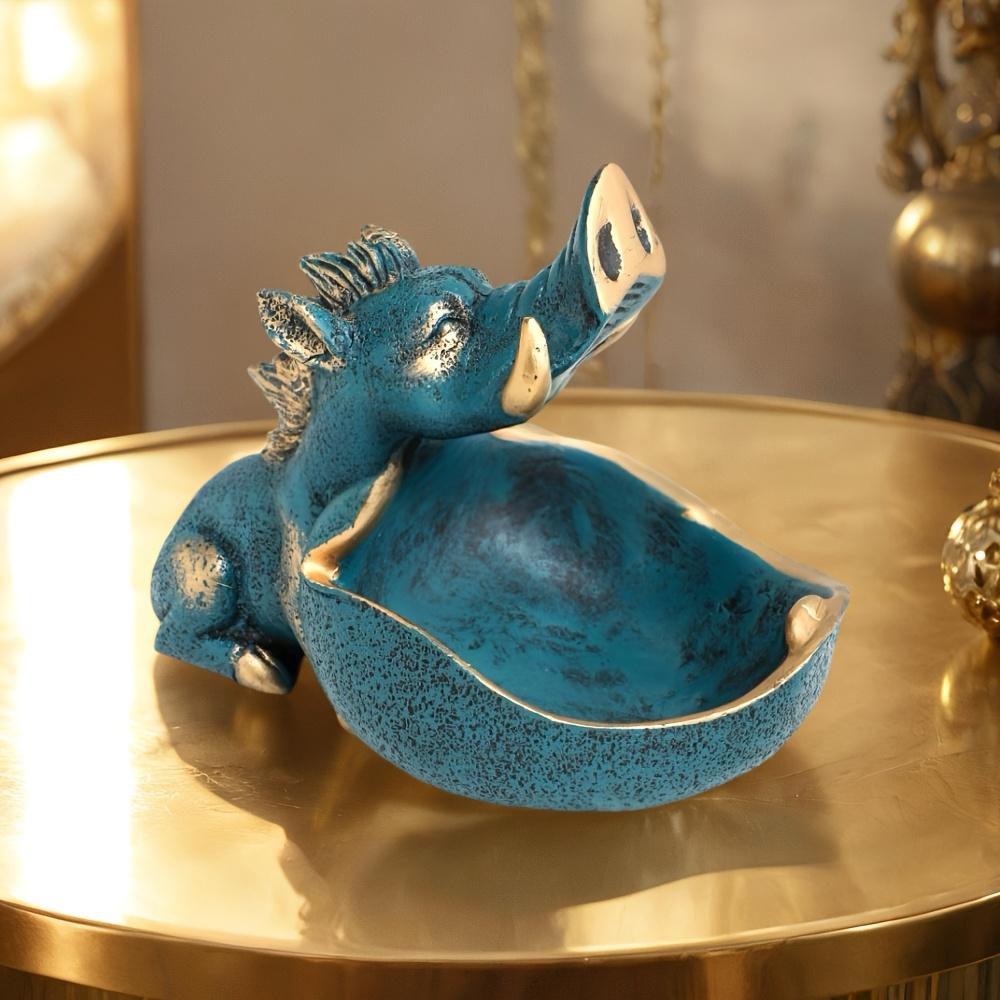 Large Wild Boar Statue Remote Control Storage Tray, Entryway Organizer with Shelf, Scandinavian Hippo Desk Decorative Box for Keys and Trinkets