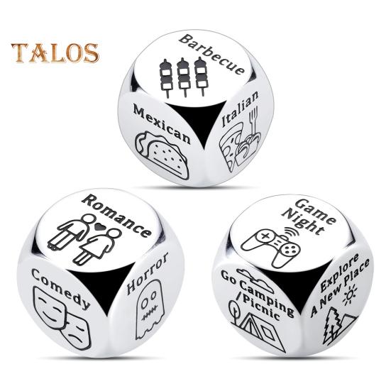 

Игра в кости для пар на свидание. Кубики из нержавеющей стали для принятия решений о еде/фильмах на День святого Валентина, Хэллоуин, Рождество, подарки. D